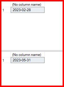 Picture showing the output of eomonth function in sql server